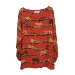 Nira Nira Silk Blouse Big Cats Lightweight Long Sleeve Womens Size Large